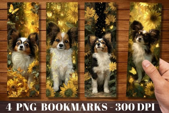Download Papillon Dog Sunflower Butterfly Bookmar - Sunflower Collection