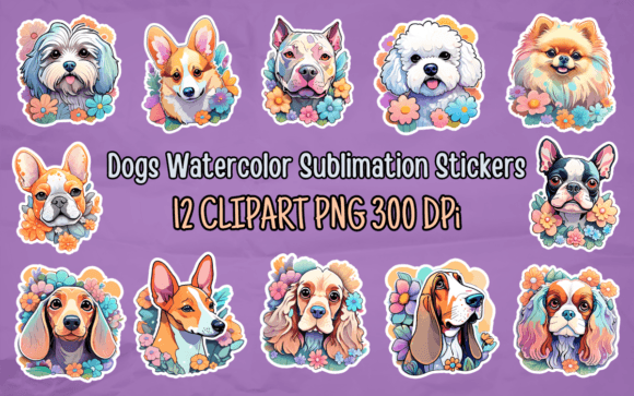 Download Dogs Watercolor Sublimation Stickers - Premium Resources
